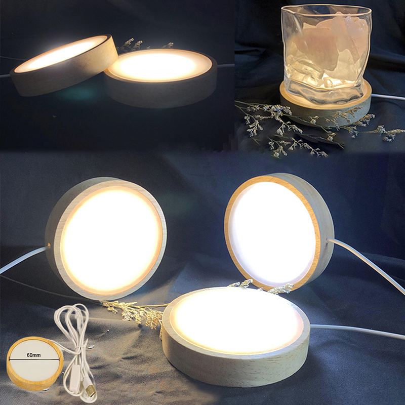 Base de luz LED de madera, soporte de luz nocturna, decoración de pantalla, Base de lámpara de madera, soporte de pantalla giratorio, USB