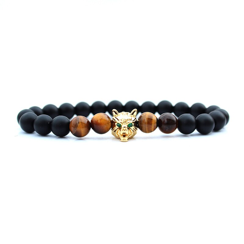 Wolf Man Bracalete Kralen Mannen Armband Natuursteen Kralen Armbanden Voor Vrouwen Pulseras Pulseira Sieraden Handgemaakte Bileklik: wolf bracelet / M 180-190mm