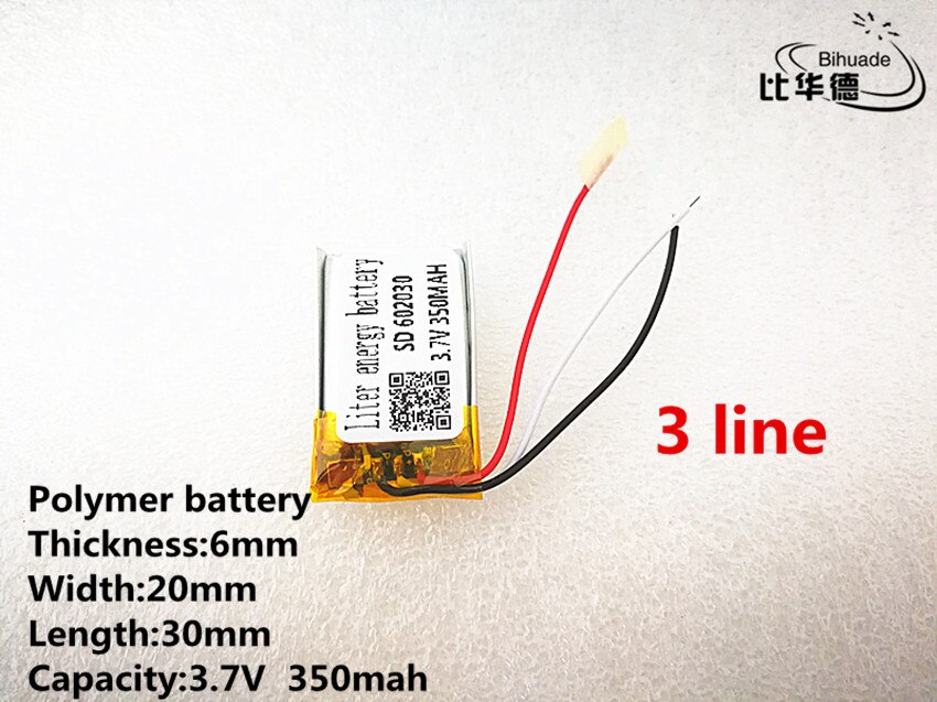 3 linie gute qulity 3.7v,350 mah ,602030 polymer lithium-ionen/li-ion batterie für spielzeug, power bank, gps ,mp3,mp4