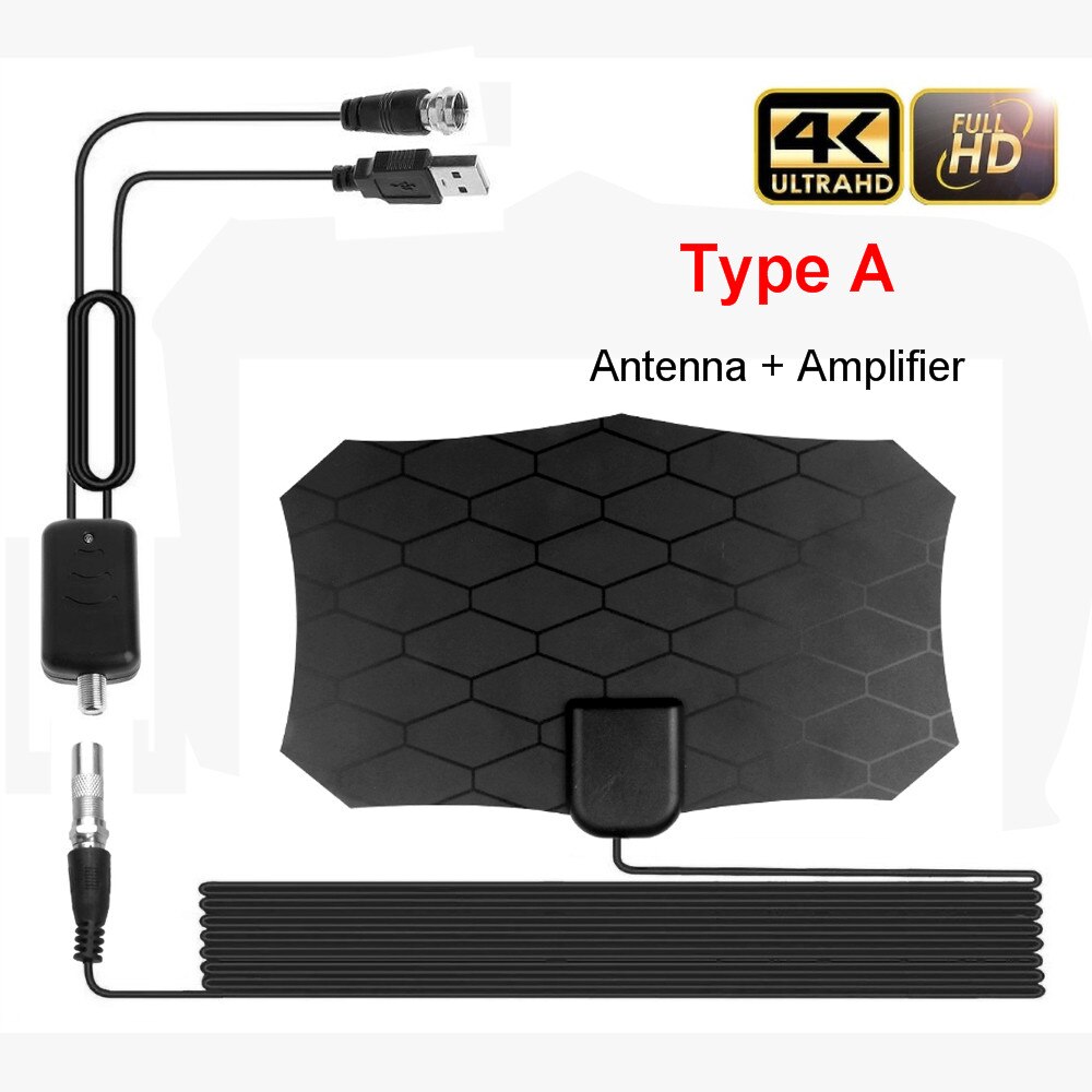 Flat Indoor TV Aerial HD Signal Amplifier HDTV Digital TV Antenna HDTV 80 Miles Range VHF UHF TV Antenna For Digital TV: Type A