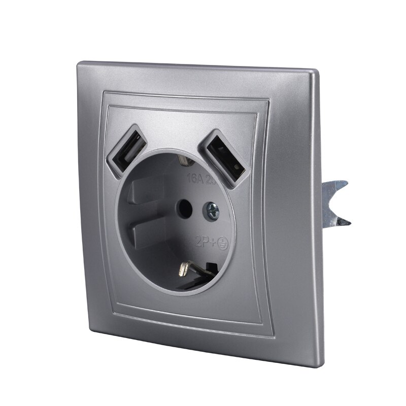 Enchufe USB doble de pared, puerto de carga USB de suelo 5V 2A, adaptador/cargador de pared, enchufe europeo con toma de alimentación USB, LZ-19 plateado: sliver