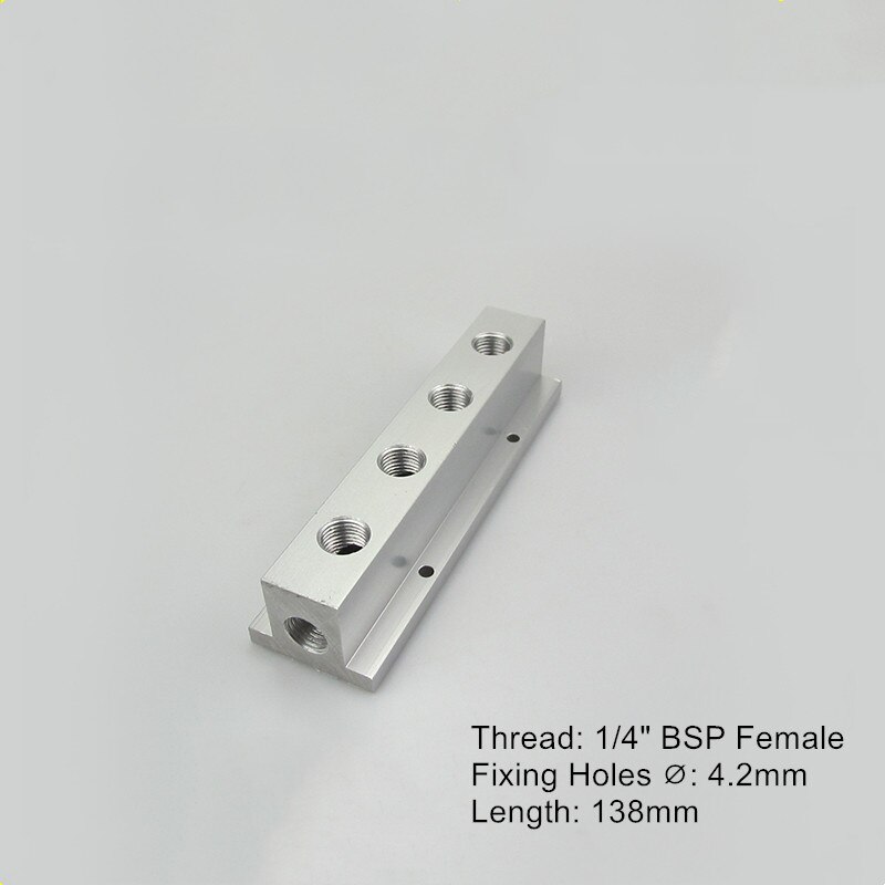 1/4" BSP Female Thread T Shaped Aluminium Pneumatic Manifold Splitter Block Quick Connector Distributor Air Compressor Fitting: 4 Way 6 Port