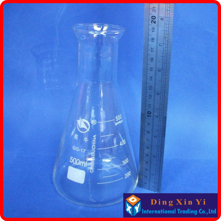 (2 pieces/lot) 500ml Glass Erlenmeyer Flask 500ml glass conical flask Laboratory use 500ml glass triangle flask BORO glass,GG17