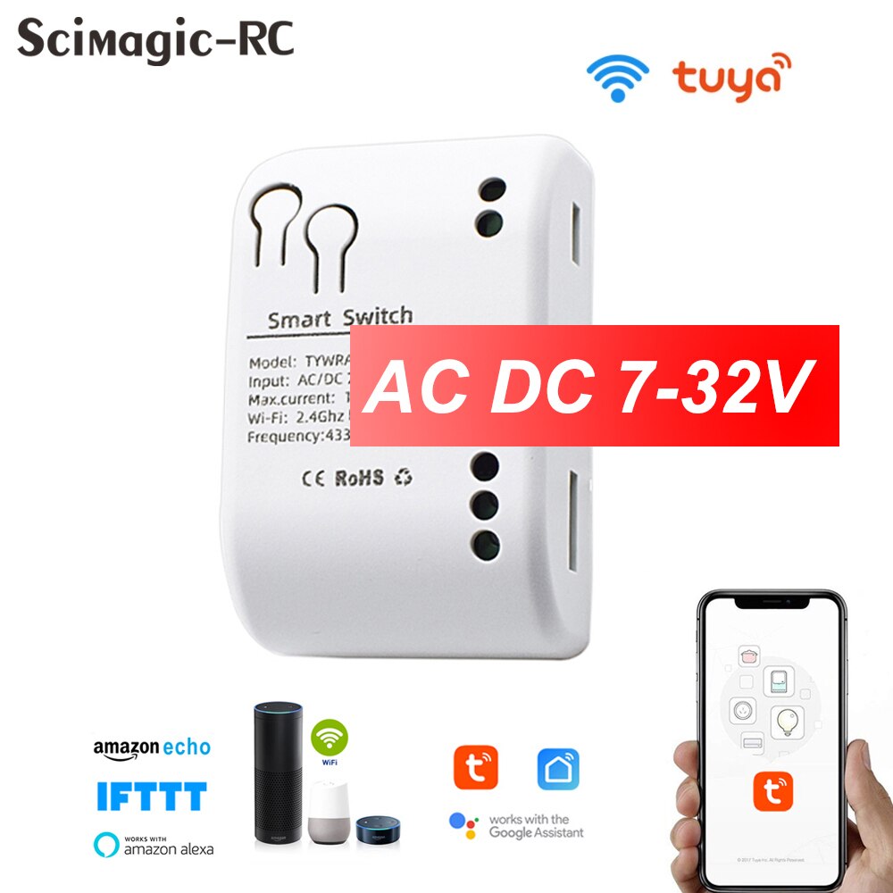 Smart Garage Door Opener RF WiFi Switch Sliding Gate Controller Work With Alexa Google Home SmartLife Tuya APP Remote Control: 1CH 7-32V CASE