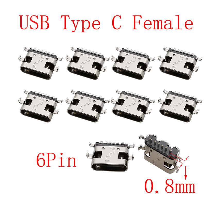 Connecteur USB Type C 2/6/16/24 broches, prise femelle, Port de chargement, SMD SMT PCB, soudure, bricolage, réparation, connecteurs de prise USB-C type-c, 10 pièces: Or