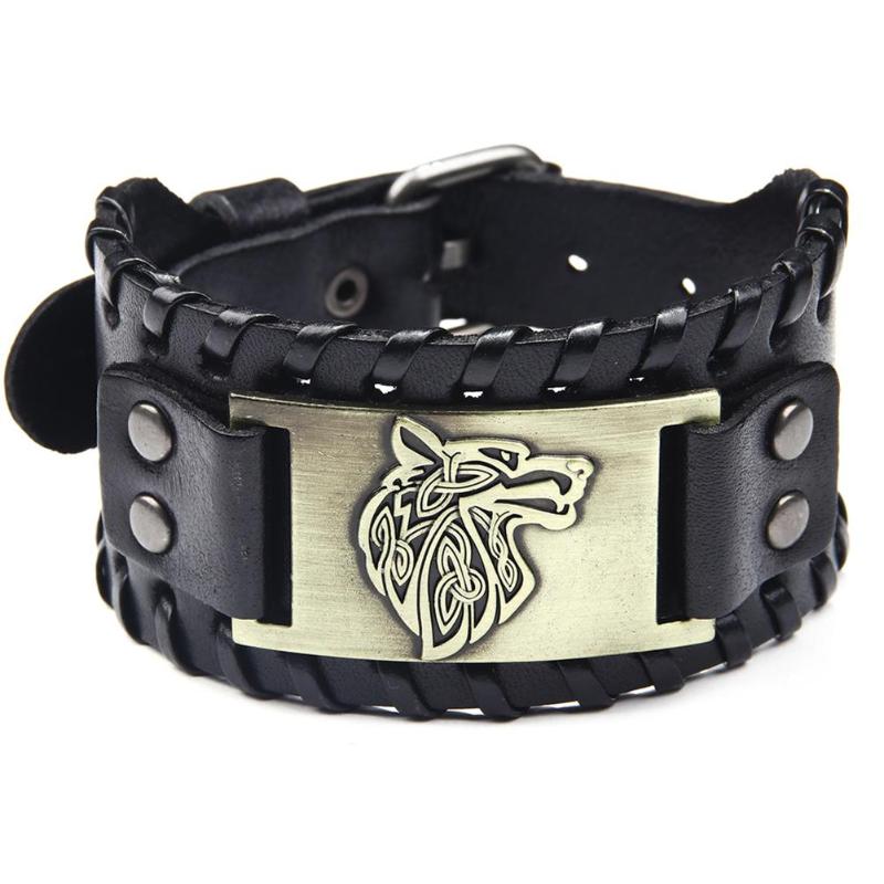 Runas nórdicas Vegvisir brújula pulsera vikinga pulseras nórdicas brújula brazalete de cuero ancho pulsera nórdica hombre joyería: Bronze B