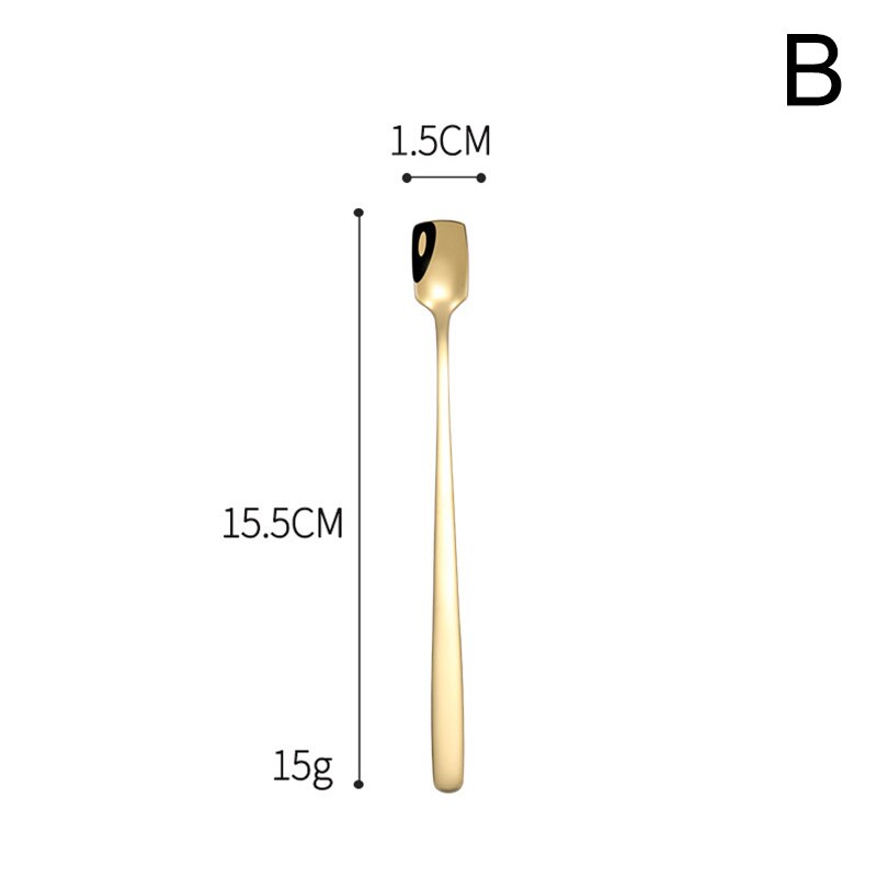 1PC Long Handle Stainless Steel Coffee Spoon Square Shovel Stirring Scoop Dessert Flatware Milk Tea Tools Cafe Kitchen Supplies: B