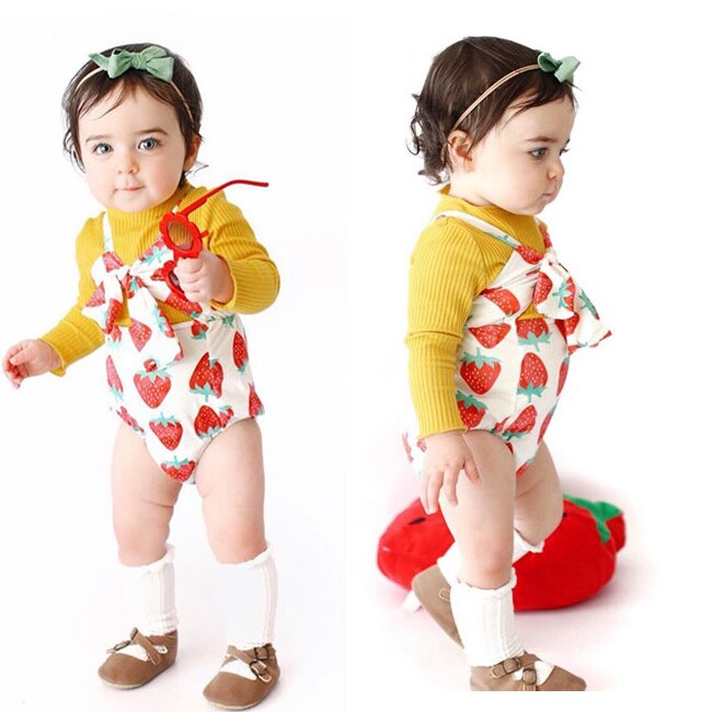 0-24m søde babypiger drenge bodysuits flæse ærmeløs jordbær jumpsuit outfits sunsuit