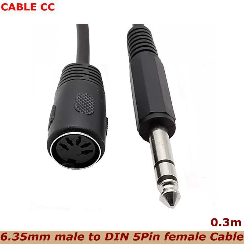 6.35 audiostekker naar midi 5-- pins vrouwelijke adapterkabel audio-uitgang voor microfoon audioversterker din 5-- pins vrouwelijk 0.3m
