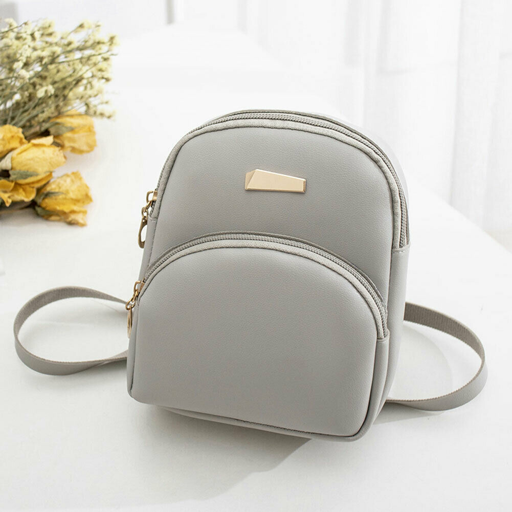 Women Mini Bags Backpack School Shoulder Bag Rucksack Leather Travel Bag: Gray