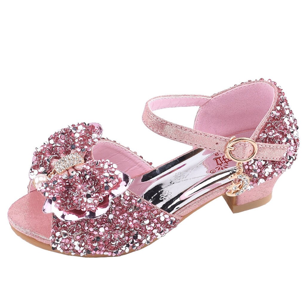 Kinder Kinder Schuhe Mädchen Casual Bowknot Sandalen Kristall Bling Pailletten Einzelnen Schuh Party Prinzessin Dance Sandalen Hochzeit Schuhe: PK / 29