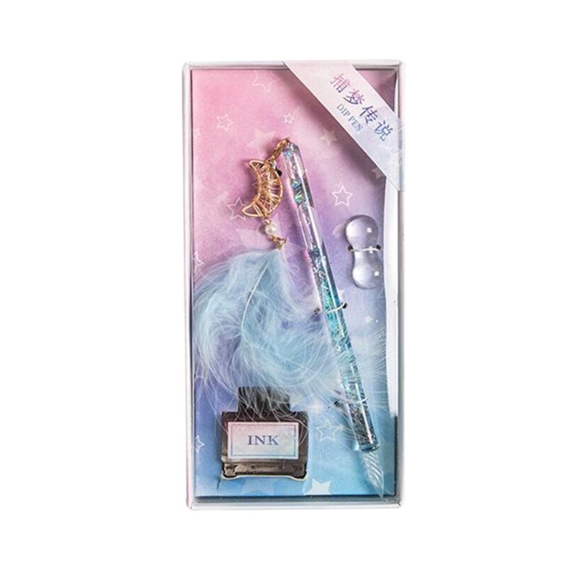 Glass Dip Pen Fountain Pen Exquiste Crystal Style Ink Pens Kit with 15ml Ink Bottle for Women Men Birthday Stationery: Blue Type-2