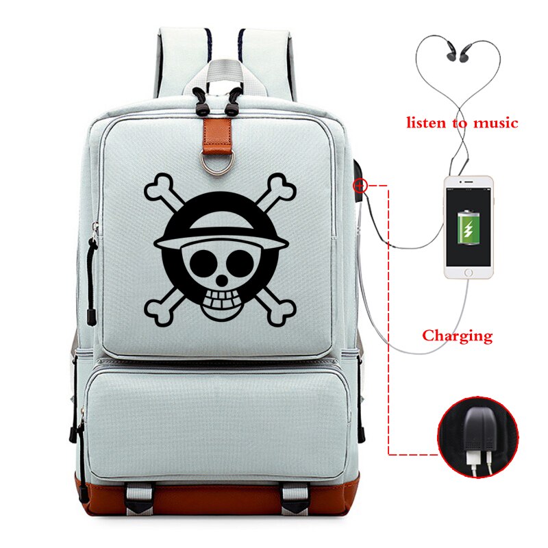 Mochila japonesa con estilo Anime de una pieza para estudiantes, morral de viaje de gran capacidad, bolsa de ordenador con carga Usb