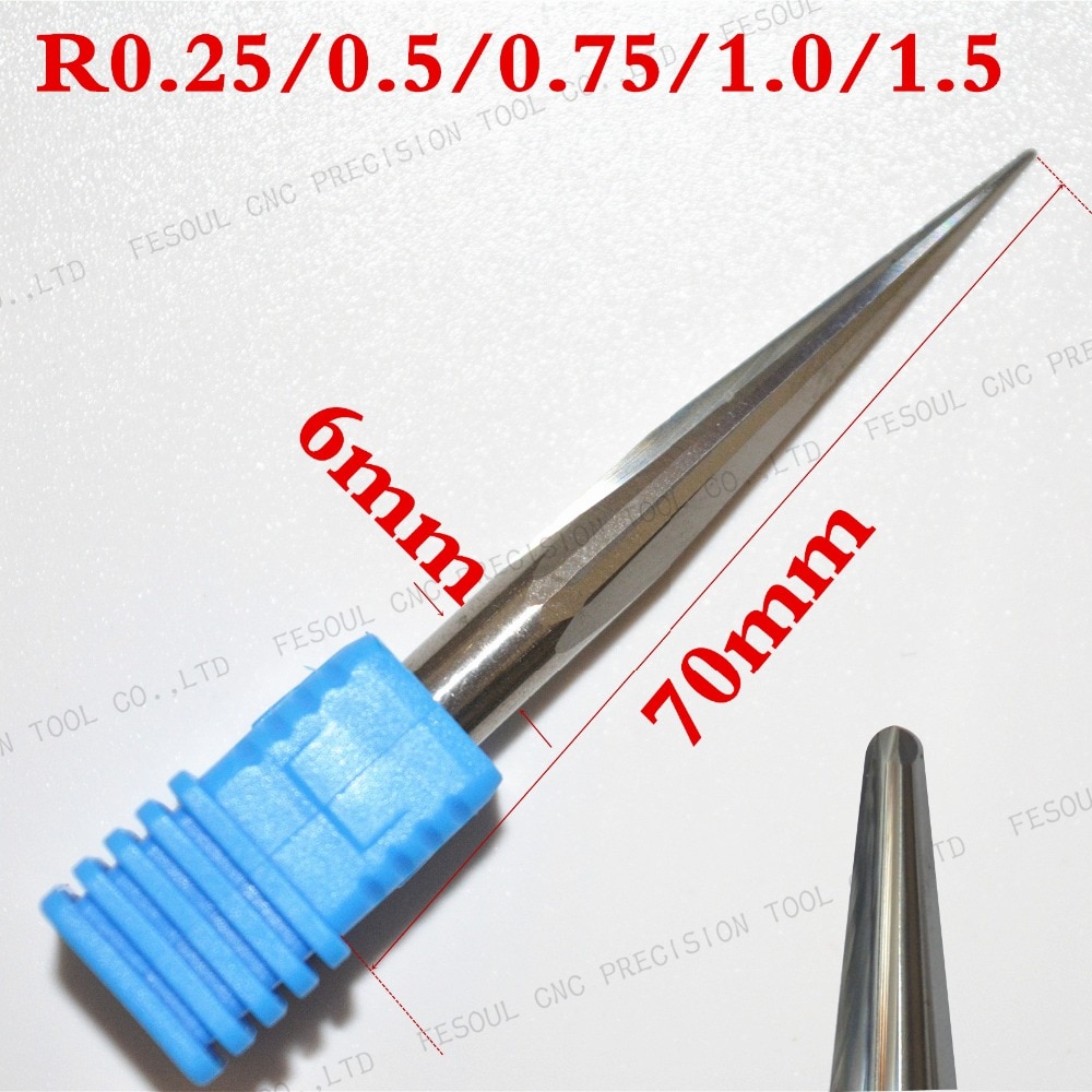 6mm*70L,1pcs Taper Ball nose End Mill,CNC Cone milling Cutter,Solid carbide tool,woodworking router bit