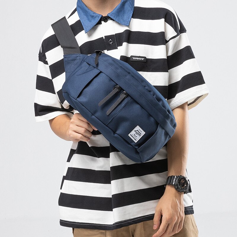 unisex canvas Messenger Bag Patchwork Men Crossbody Bag Large Capacity Casual Travel chest Bag: blue