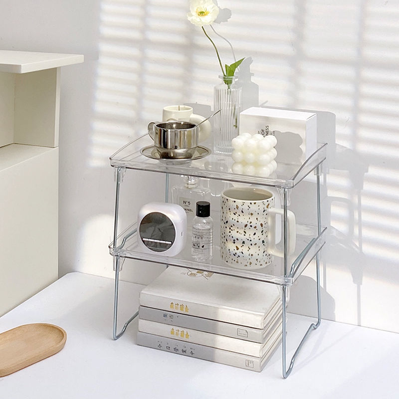 Clear Folding 1/2 Tier Storage Rack Holder Cosmetic Rack Organizer Shelf Desk Tidy Artifact Desktop Rack on Table Bathroom: 2PCS