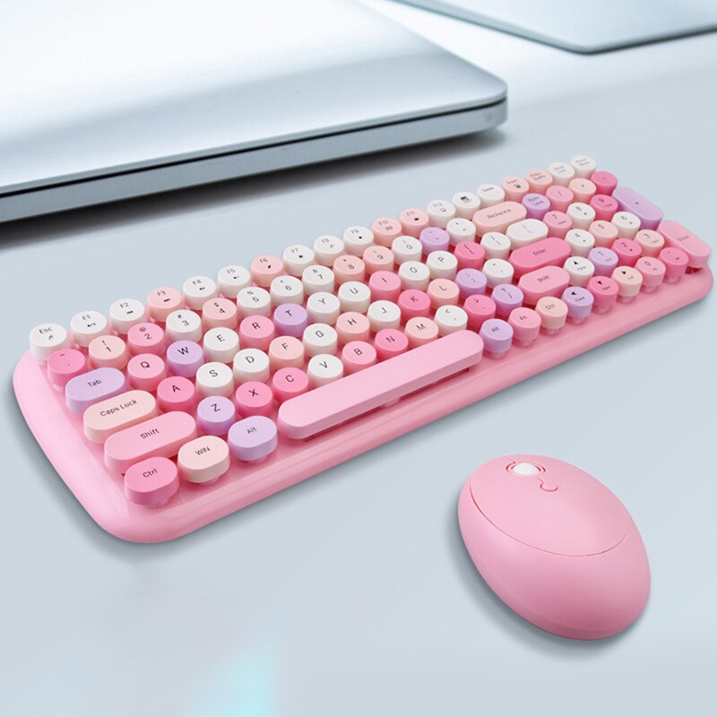 Wireless Keyboard and Mouse Combo Round Mix Keycaps office PC Keyboards and Mouse Set for Girl Computer Laptop Game