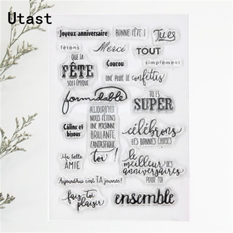 Franse Verjaardag Woorden Clear Silicone Postzegels/Transparante Stempel voor DIY Scrapbooking/Fotoalbum Decoratieve Craft Maken