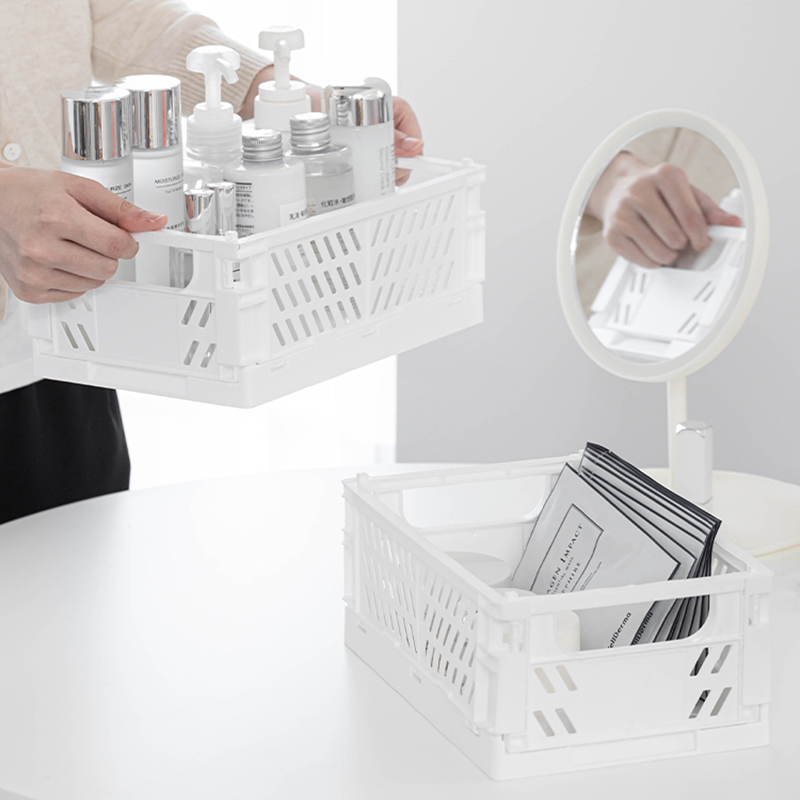 Table Top Folding Storage Basket Stackable Makeup Jewellery Toys Box Cosmetic Container Desktop Holder Crate Folding Box Basket