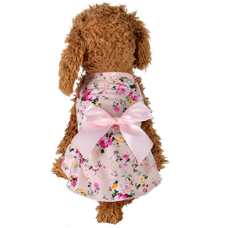 Dog Dress Summer Flower Print Princess Dog Wedding Dresses with Bow Cute Dog Dresses for Small Dogs Chihuahua Spring Dog Costume