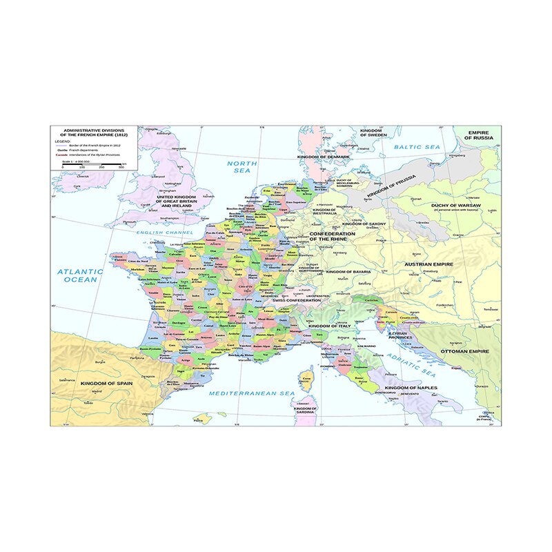 59*42cm 1812 Version The France Political Map In French Wall Art Poster Canvas Painting and Print School Supplies Home Decor