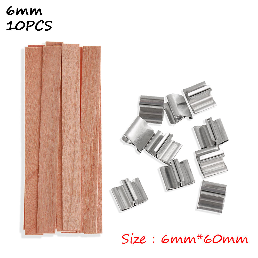 Juego de 10 Uds de velas de cera de madera con base cuadrada, soporte de Metal, aleación de candelabro, pestañas de soporte, accesorios de cera: 6mm