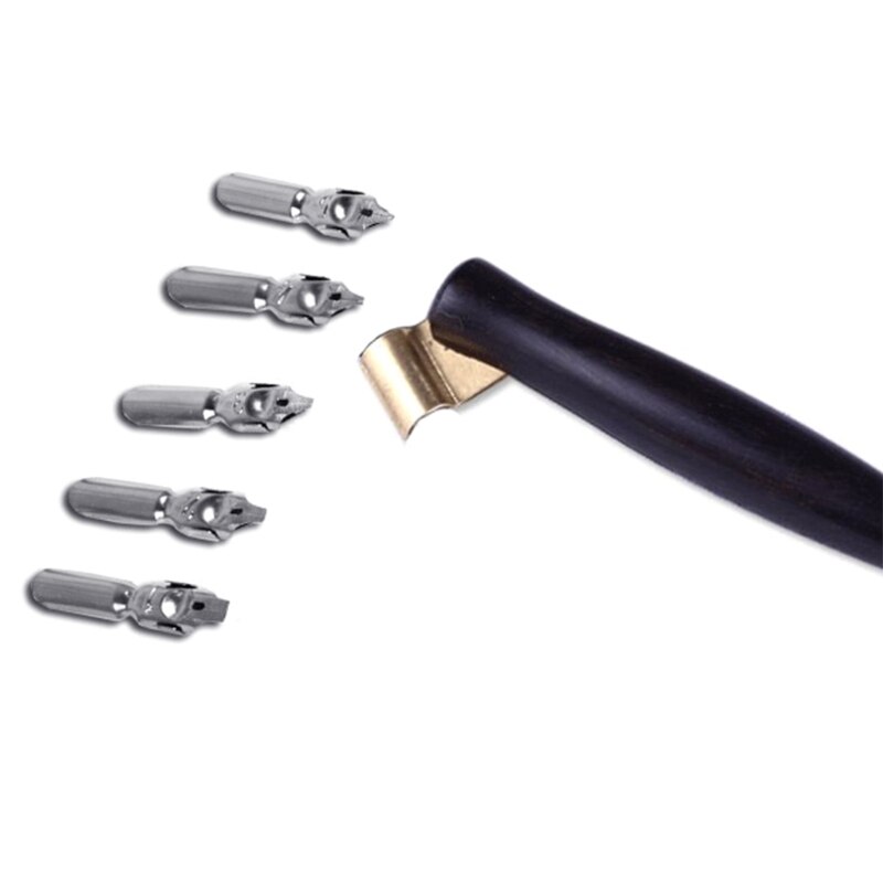 Handmade Calligraphy Set of Wooden Dip Pen, Including 5 Nibs and a Mahogany Pen Barrel X3UE