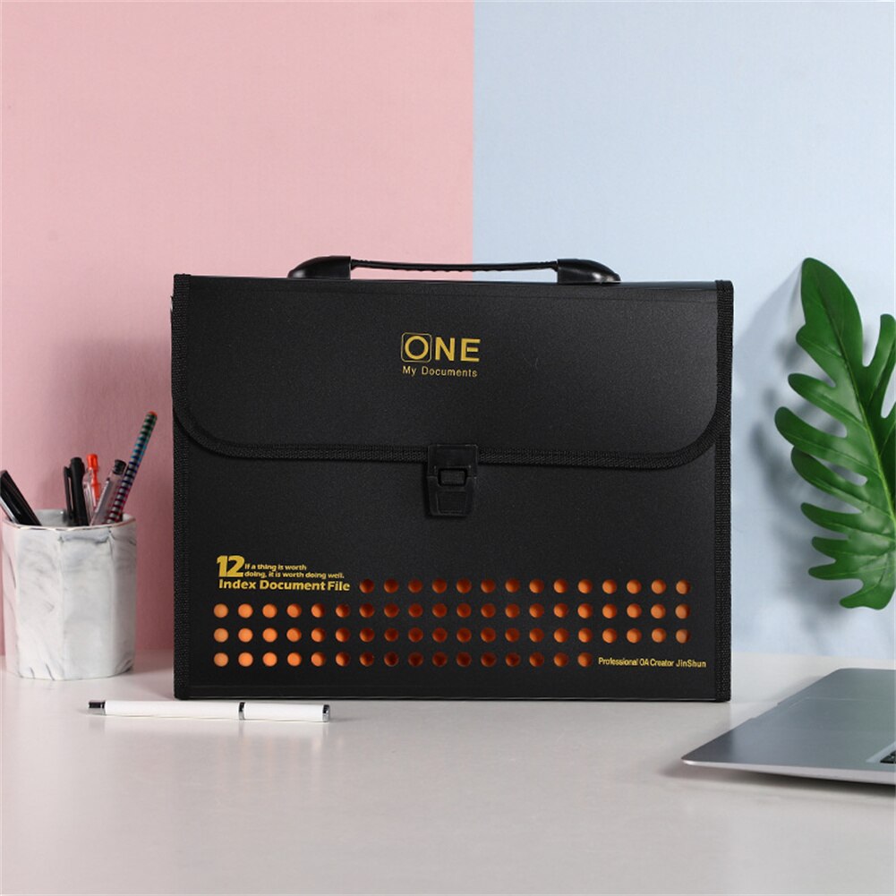 12 Pockets Accordion Expandable File Folder With Handles Portable A4/A5 Letter Size Business Office File Document Organizer PP: Orange
