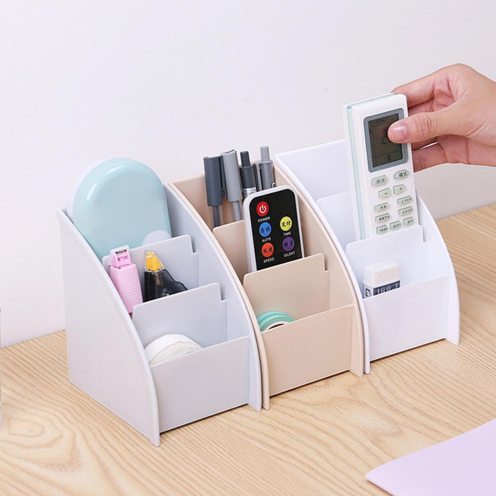 Organizador trapezoidal multifuncional, caja de almacenamiento para mandos a distancia, soporte para teléfono móvil, estuche de almacenamiento de maquillaje, decoración de escritorio