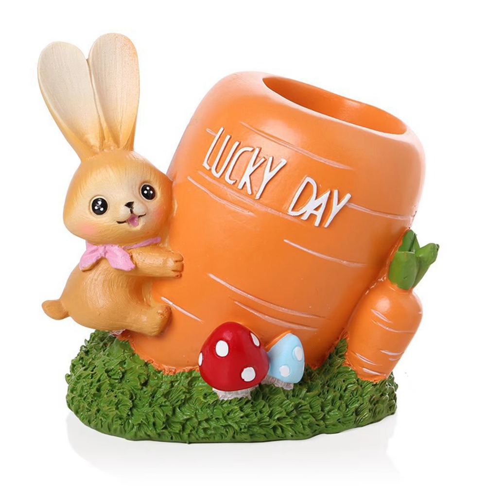 Portalápices de decoración de escritorio, adornos de escritorio de resina de zanahoria, portalápices, almacenamiento de oficina, organizador de papelería de escritorio de conejo para el hogar: plum