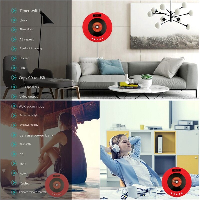 Bluetooth dvd-speler, slimme dvd-speler, draagbare dvd-cd-speler met lange batterijduur, alarmfunctie