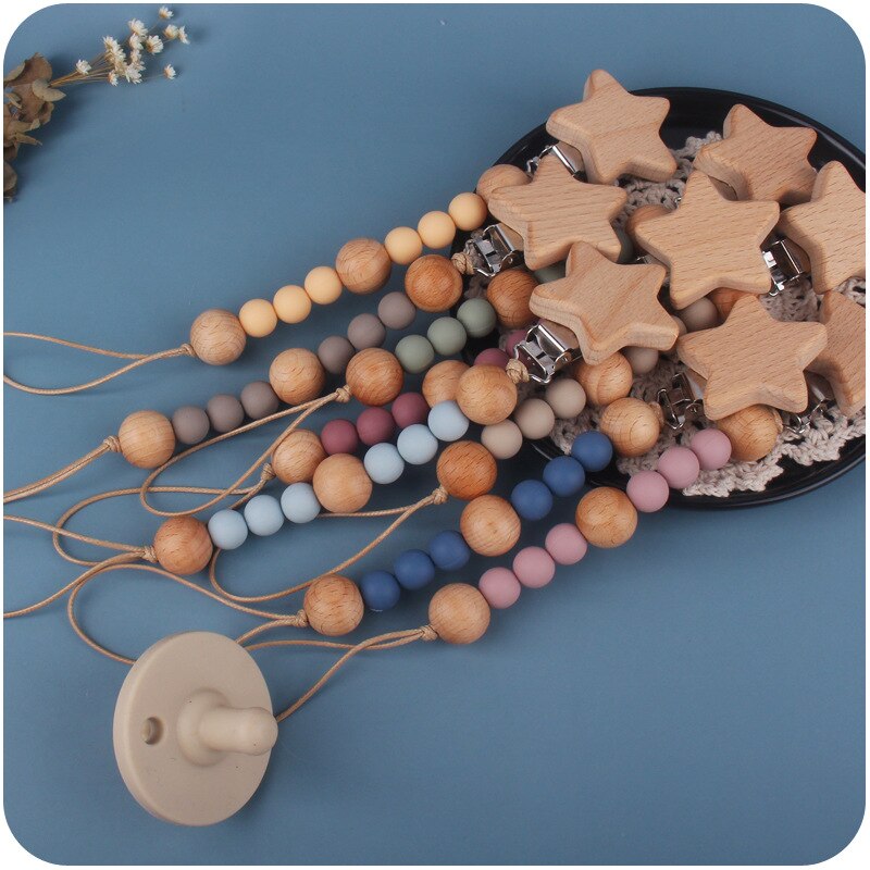 Wooden Baby Toy Newborn Nursing Pacifier Clip Chian Holder Wooden Bead Teether Toy for Baby Chew Rattles Mobiles