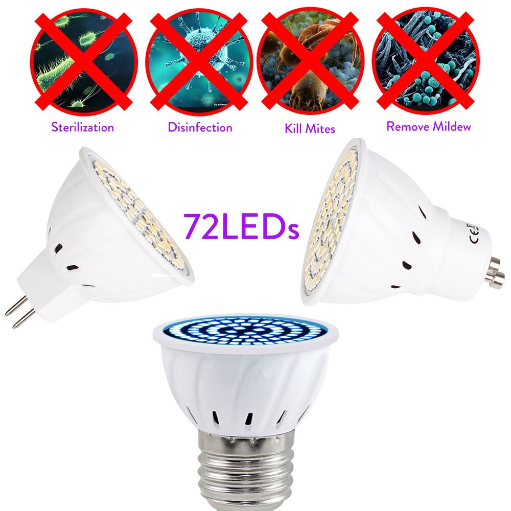 Ultraviolet disinfection Light LED Indoor Home UV Germicidal Lamp E27 Ozone Sterilizer Lampara 220V 72LEDs UVC Bulb Kill Virus