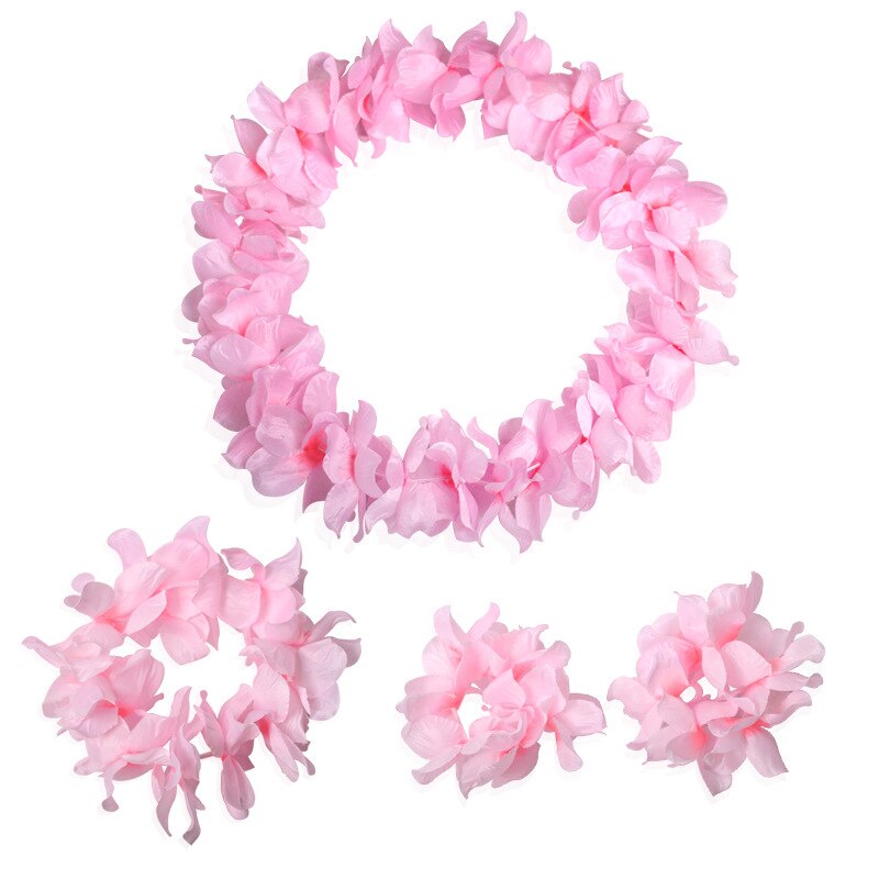 4 teile/satz hawaiisch Blume Leis Girlande Halskette Phantasie Kleid Party Hawaii Strand: Rosa