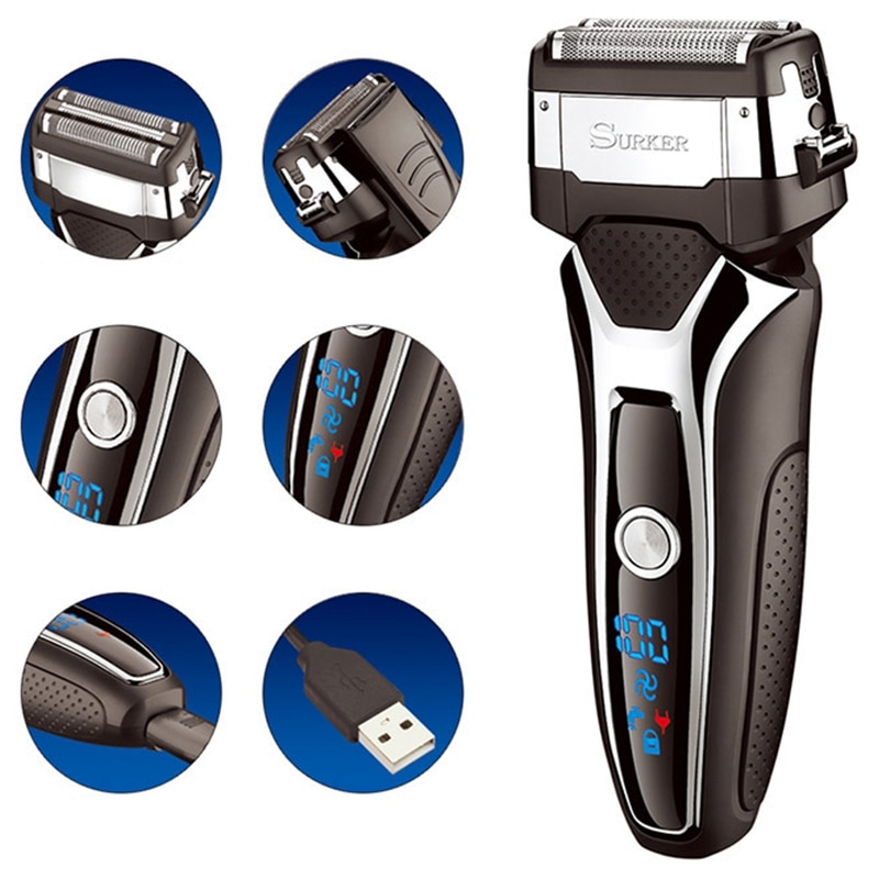 Mejores OFERTAS Surker Rscx-9008 Men'S con pantalla Digital Lcd 3D hoja flotante eléctrica afeitadora turbochargeab