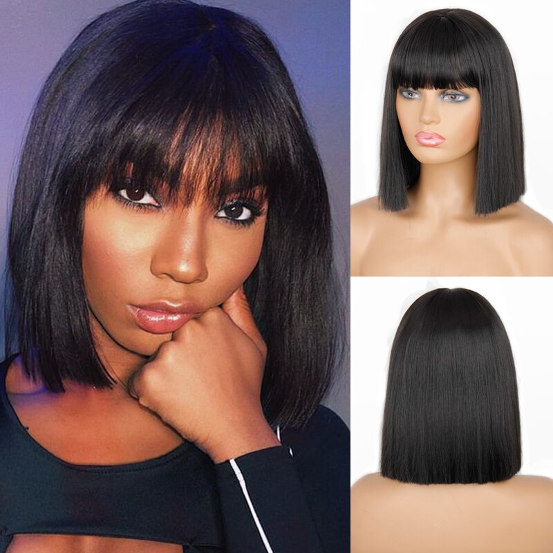 Linghang Short Bob Wig With Bangs for Women Synthetic Bob Wigs Black Pink Purple Wig for Party Daily Use Shoulder Length: 1B/27HL
