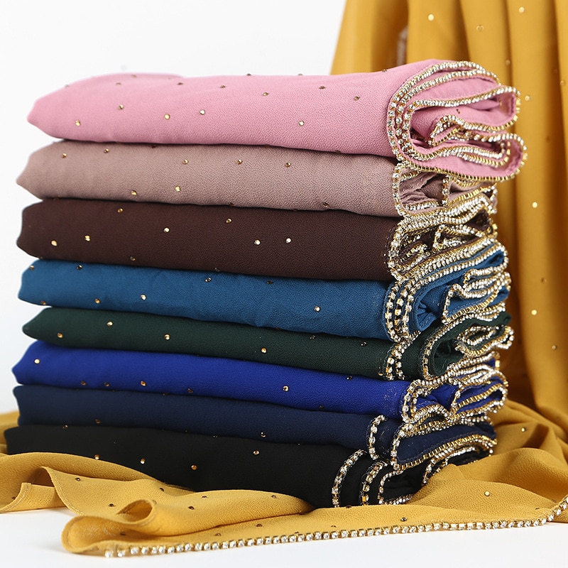 70*180cm sommer muslimischen chiffon hijab schal perlen kopftuch islamischen langen schal wrap kopf schals foulard femme musulman kopftuch
