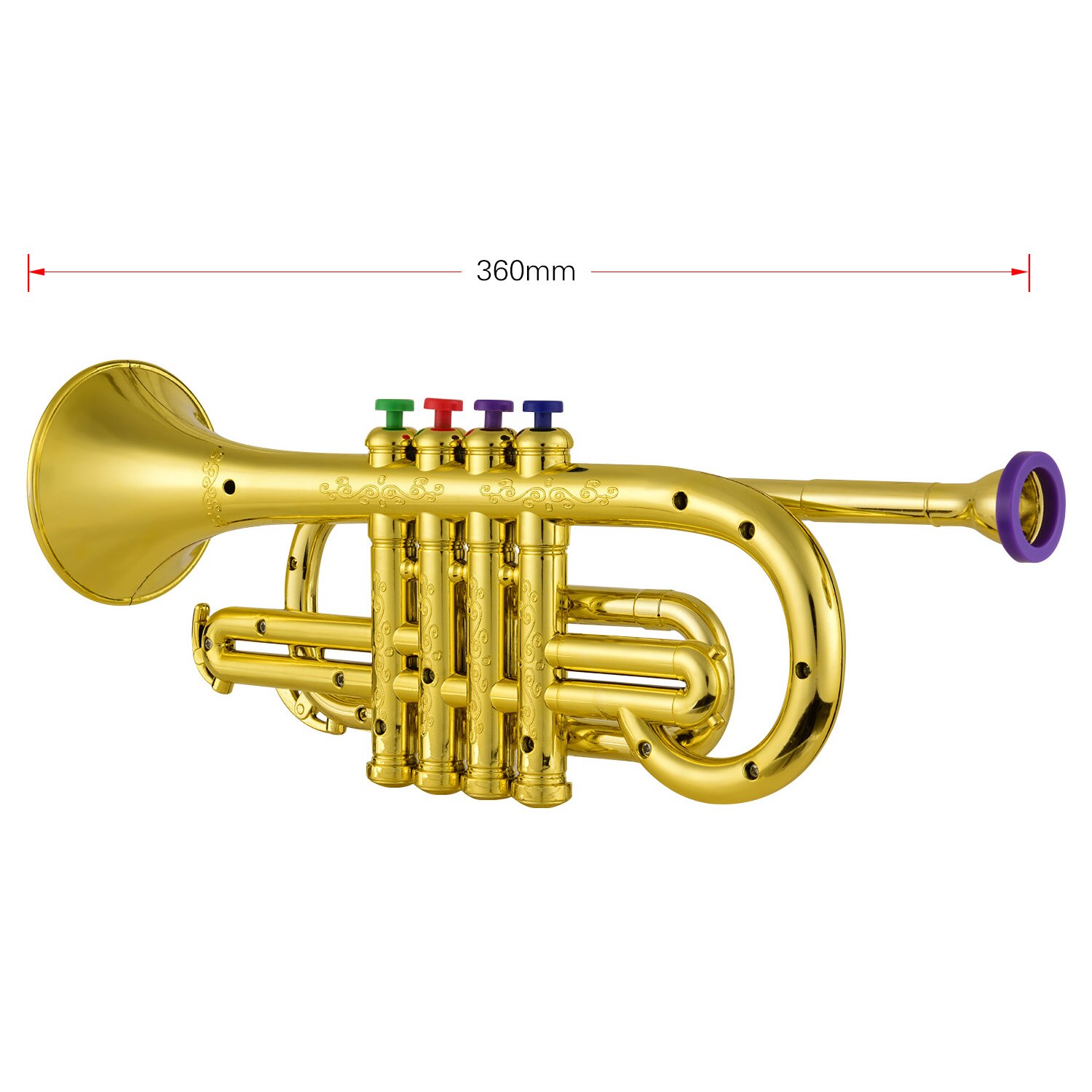 Leksakstrumpet barn musikaliska blåsinstrument abs metalliskt guldtrumpet med 4 färgade nycklar