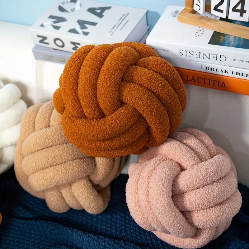 Oreiller de boule nouée indéformable, oreiller en peluche, tissé à la main, respectueux de l'environnement, décoration de la maison, lancer dans le dos