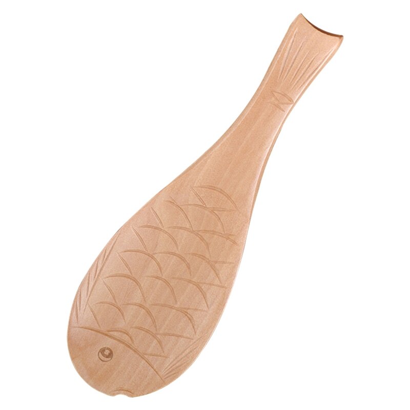 Paleta de arroz de madera en forma de pez, cuchara para servir arroz, espátula de arroz de madera para cocina, utensilios de cocina de madera: Wood Color