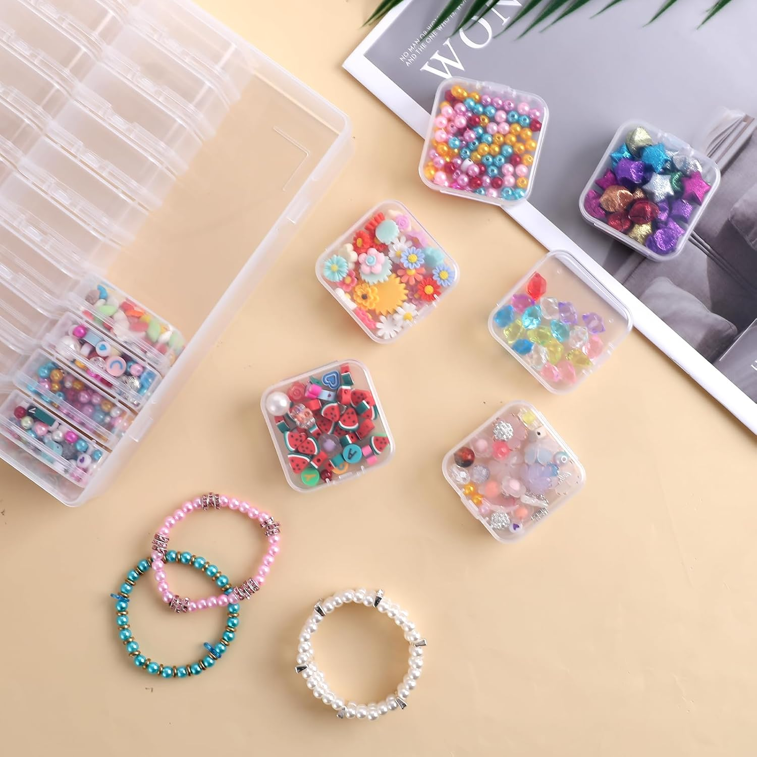 30 oppbevaringsbokser for perler, oppbevaringsbokser for perler i plast med hengslede lokk