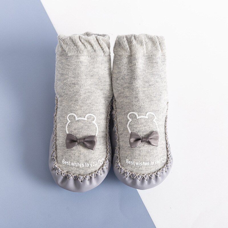 Infantil do bebê quente outono meia antiderrapante da criança menina menino chão casa sapatos meias de algodão tricô solas macias bebê andando pé meias: Gray / 12.5CMFor 12-24Month