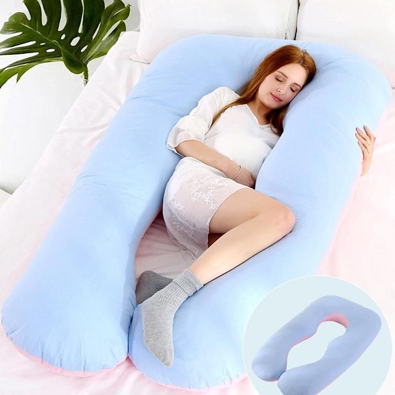 Gravide kvinder soveunderstøttepude ren bomulds pudebetræk u form barsel puder graviditet side sovende sengetøj 145 x 80cm