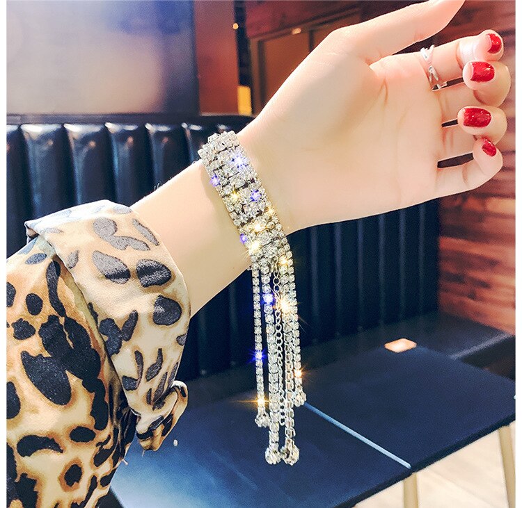 Strass pulseira de casamento da noiva diamante borla pulseiras femininas para as mulheres cor de prata rosa ouro pulseira de pulso presentes jóias