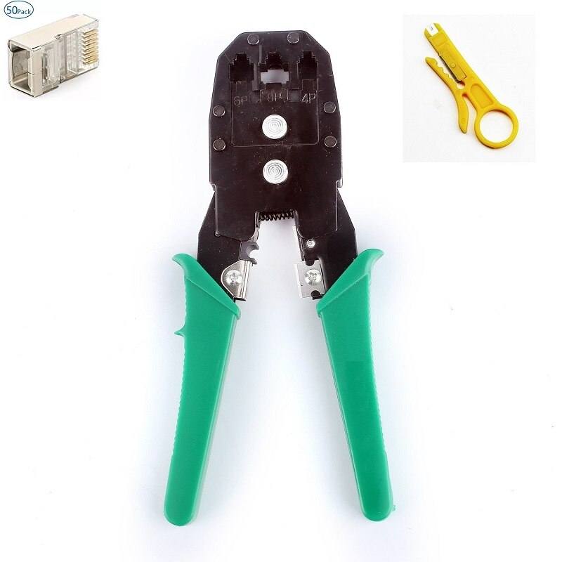 CAT5 Cat6 LAN ręczny sieci Ethernet narzędzie + 50 sztuk wtyczka tarcza darmowa wysyłka