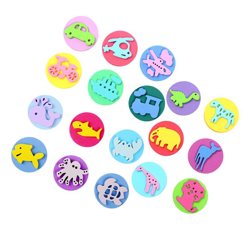 18Pcs in 6 Set Painting Stencil DIY Drawing Template Round Stamper Tool Early Education Supplies Mini Stampers for Kids School