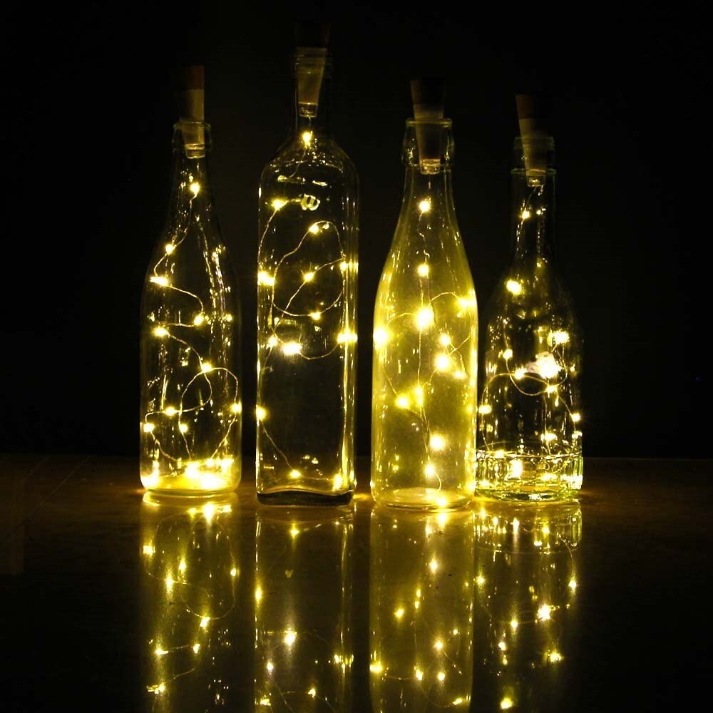 Guirnalda de luces de corcho para botella de vino, cadena de alambre de cobre, LED estrellado, recargable por USB, 2M, 20LED, para bricolaje, , Navidad, boda: Color blanco cálido / 10Pcs