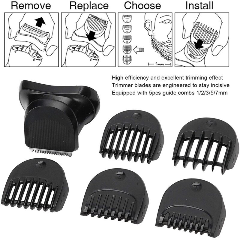 Beard Trimmer Head, Replacement Shaver Trimmer Head With 5-Piece 1/2/3/5/7Mm Guide Comb Trimming Set For Braun Series 3