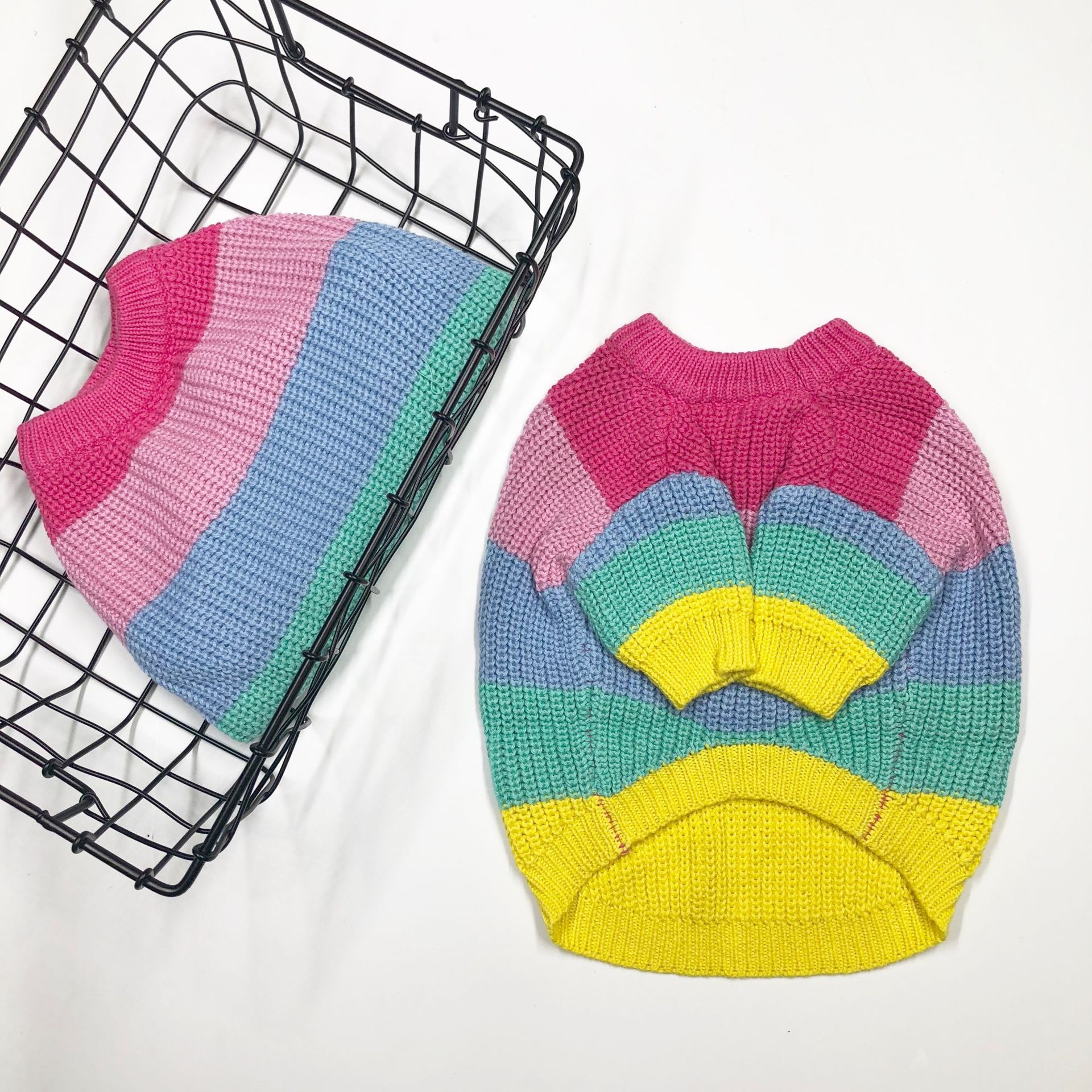 Varmt hundetøj vinter regnbue kæledyr hund sweater fede hunde frakke fransk bulldog kæledyr tøj til små mellemstore hunde hvalpe kostume mops
