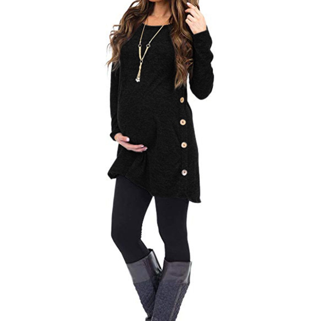 Women T-Shirt Nursing Hoodies Pregnant Women Sweater Long-Sleeved Tops Solid Casual Maternity Blouse Button Side Clothes ##4
